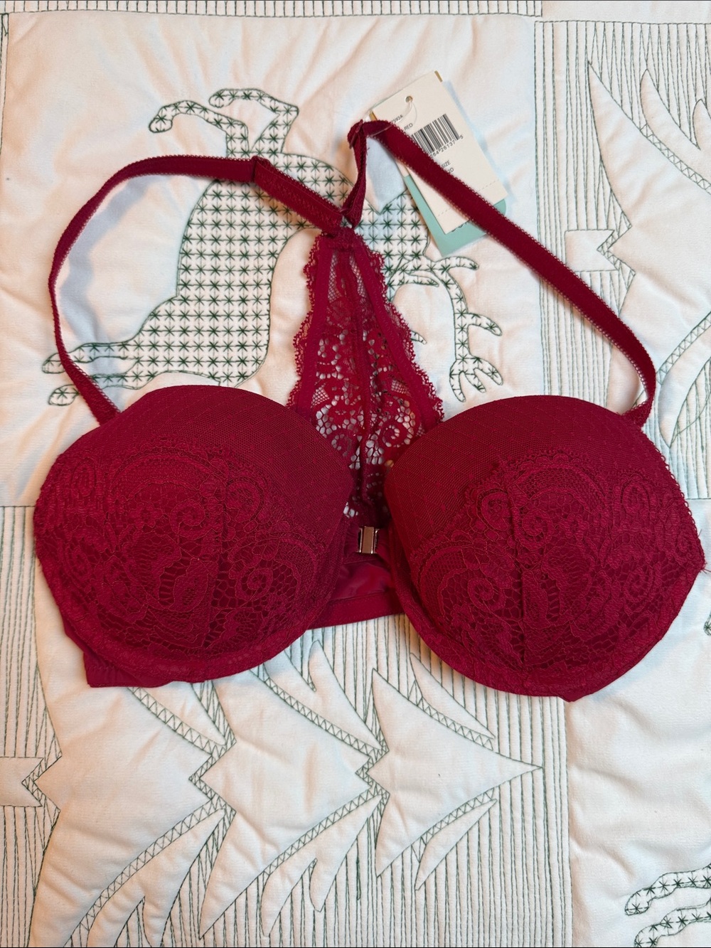 Dorian Women's Lace Racerback Red Push-Up Bra - 32D